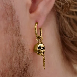Lucleon Boucle D’oreille En Acier Doré Avec Pendentif Tête De Mort Et Chaîne Protections acheteurs 16